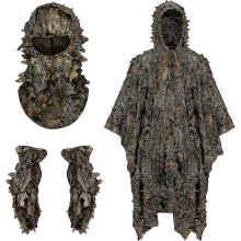 Ghillie Poncho Full Face Mask Gloves Set, 3d Leafy Camo Poncho Camoflage Cape Lightweight Ghillie Suit For Men, Ghillie Hood For For Outdoor Hunting A