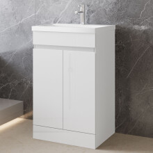 (White) 500mm Floor Standing Bathroom Vanity Units with Ceramic Basin Sink High Gloss White/Grey