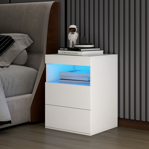 ELECWISH LED Bedside Table 3 Drawer Storage Cabinet with Charging Station White 2