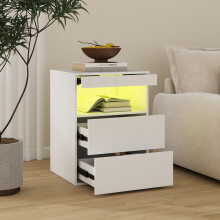 LED Bedside Table 3 Drawer Storage Cabinet with Charging Station White