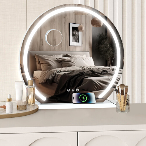 ELECWISH 60cm Round LED Lighted Hollywood Mirror Dimmble Vanity Make up Mirror 2
