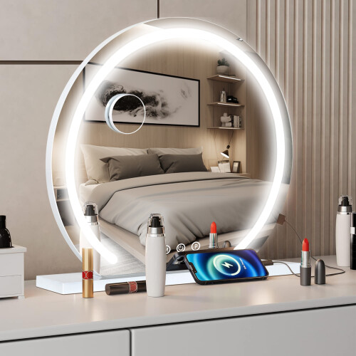 ELECWISH 60cm Round LED Lighted Hollywood Mirror Dimmble Vanity Make up Mirror