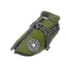 (Green, 4XL) Large Pet Dog Jacket With Harness Winter Warm Dog Clothes Waterproof