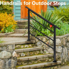 Outdoor Handrail Metal Stair Railing Fit 1-4 Steps w/Installation Kit