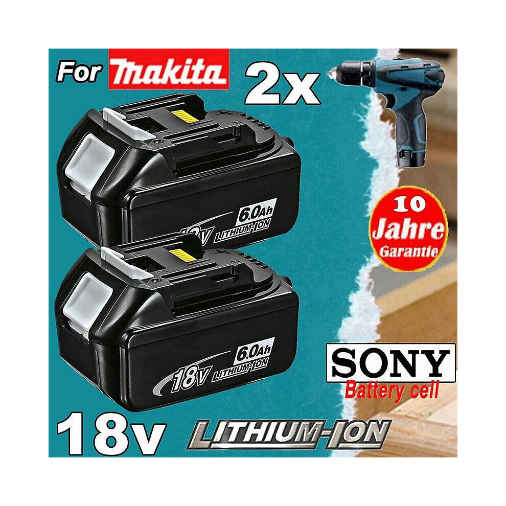Replacement Battery For Makita 18v, 2 Pack 6000mah With Led Indicator