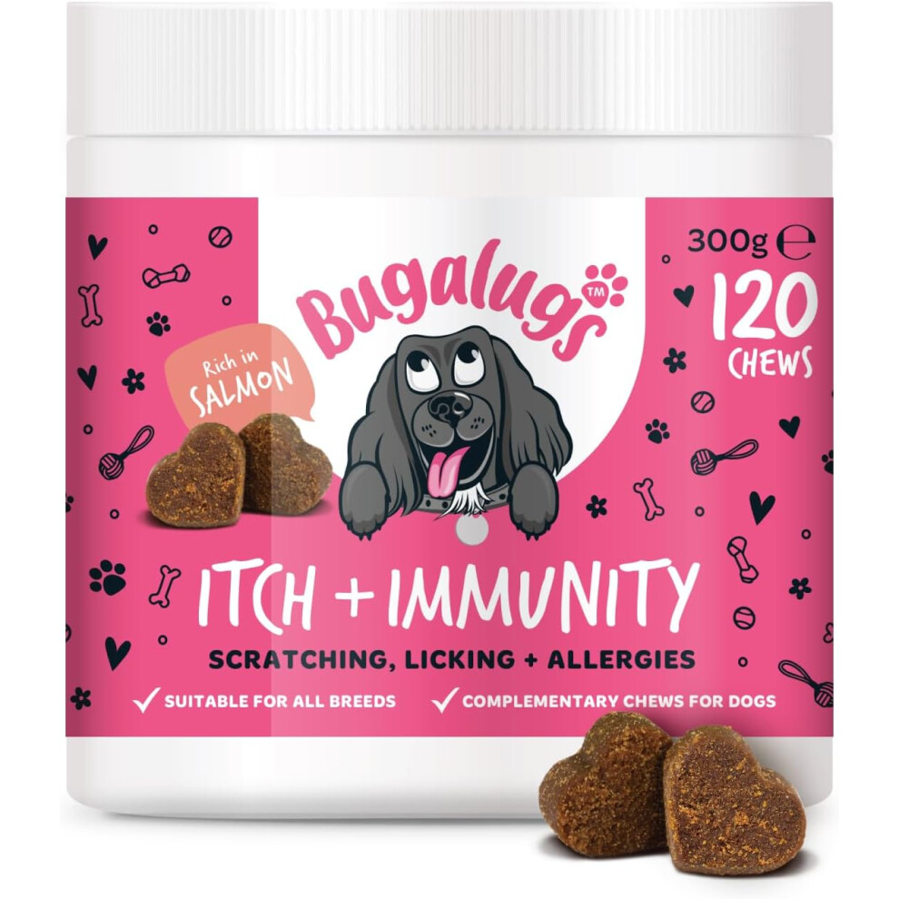 BUGALUGS Itch & Immunity Dog Treats For Itchy Dog Skin & Allergy Relief Anti Itch For Dogs Soothe Itchy Paws, Eyes, Ears, Stop Licking, Scratching