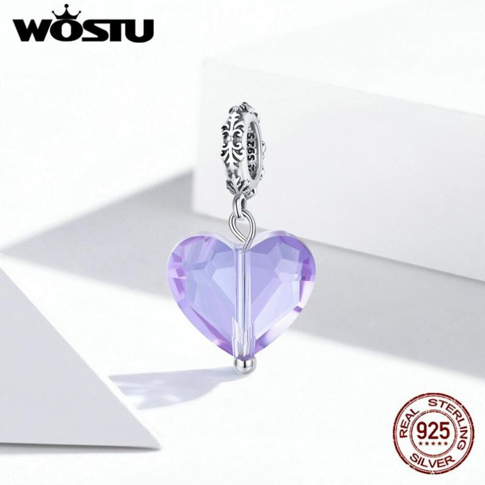 (purple, 925 silver) Wostu Simple Purple And Pink Heart Zircon Crystal Fairy Tale Love Charm 925 Sterling Silver Pendant For Bracelet Jewelry