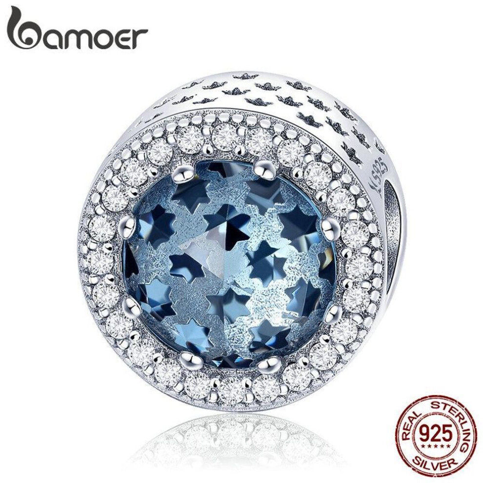 (SCC730) Bamoer 100% 925 Sterling Silver Sparkling Star Pave Blue Cz Beads Fit Women Charm Bracelets
