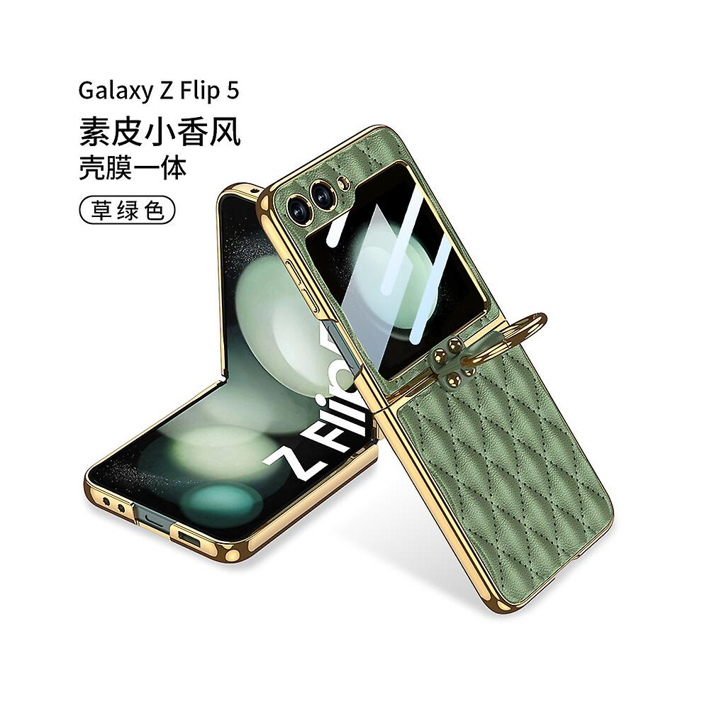 (Light green) Z Flip 5 Case,electroplated Diamond Leather Phone Case For Samsung Galaxy Z Flip 5 With Ring Stand
