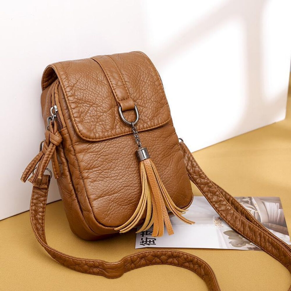(brown, 14x7x21cm) Yogodlns Vintage Tassel Crossbody Bag For Women Pu Leather Shoulder Bag Phone Purse Fashion Small Square Bag Mini Messenger Bag