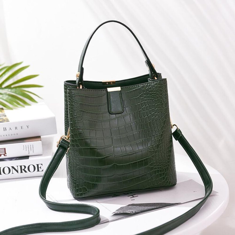 (green, 20*14*22cm) Retro Casual Alligator Handbags Women Crocodile Pattern Messenger Bag Lady Shoulder Crossbody Bag Female Purse Bucket Bags