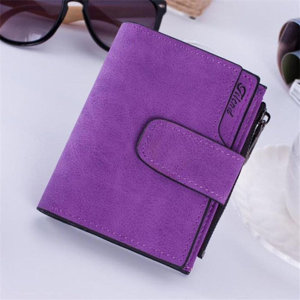 (purple, 12.8*10.5*3cm) Yogodlns Women Mini Leather Grind Buckle Wallet Card Holder Clutch Wallet Handbag
