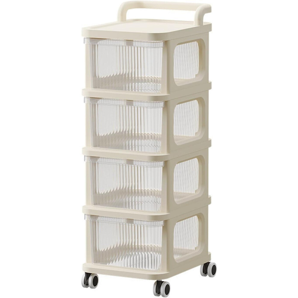 (4 Tier Organiser) MantraRaj 3/4 Tier Storage Drawer Organiser with Wheels Storage Rack Storage Box Shelf Plastic Bedside Table Cupboard
