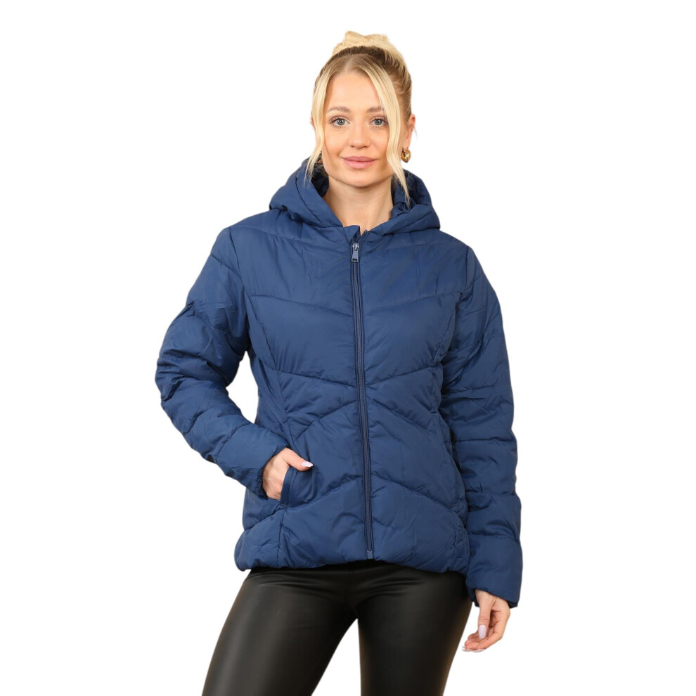 (Blue, XS) Women Jacket Quilted PaddedHooded Warm LinedPuffer
