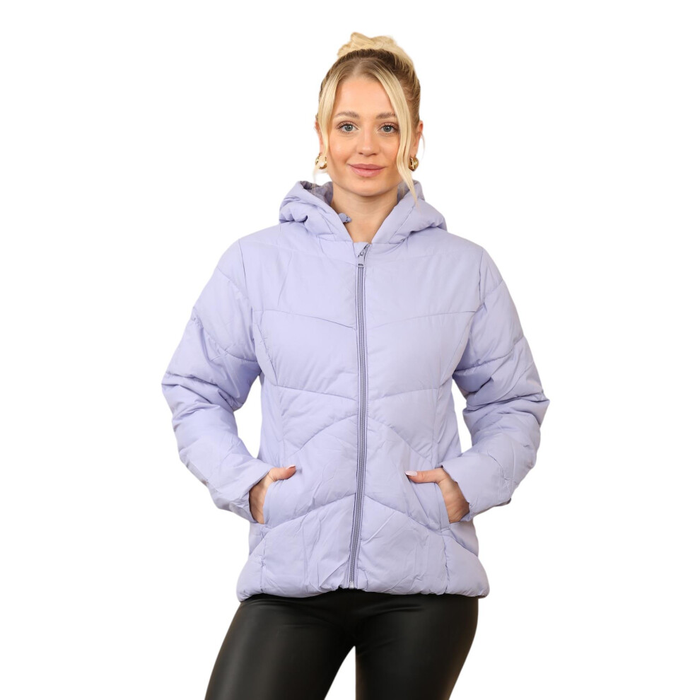 (Lilac, M) Women Jacket Quilted PaddedHooded Warm LinedPuffer