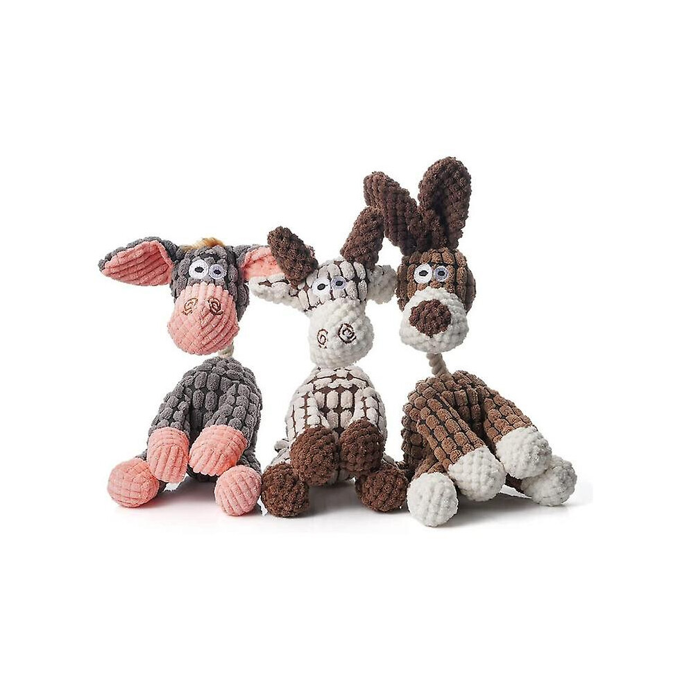 (Beige) 3pcs Indestructible Robust Donkey, Squeaky Dog Toys For Aggressive Chewers, Stuffed Dog Toy Plush Dog Toy