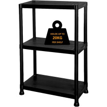 (3-Tier) MantraRaj Heavy Duty Black Plastic Storage Shelving Unit Garage Storage Shelves Racking Shelving Unit Home, Office