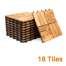 (18 x Tiles) Interlocking Wooden Decking Tiles 30x30cm Outdoor Patio Garden Floor Terrace