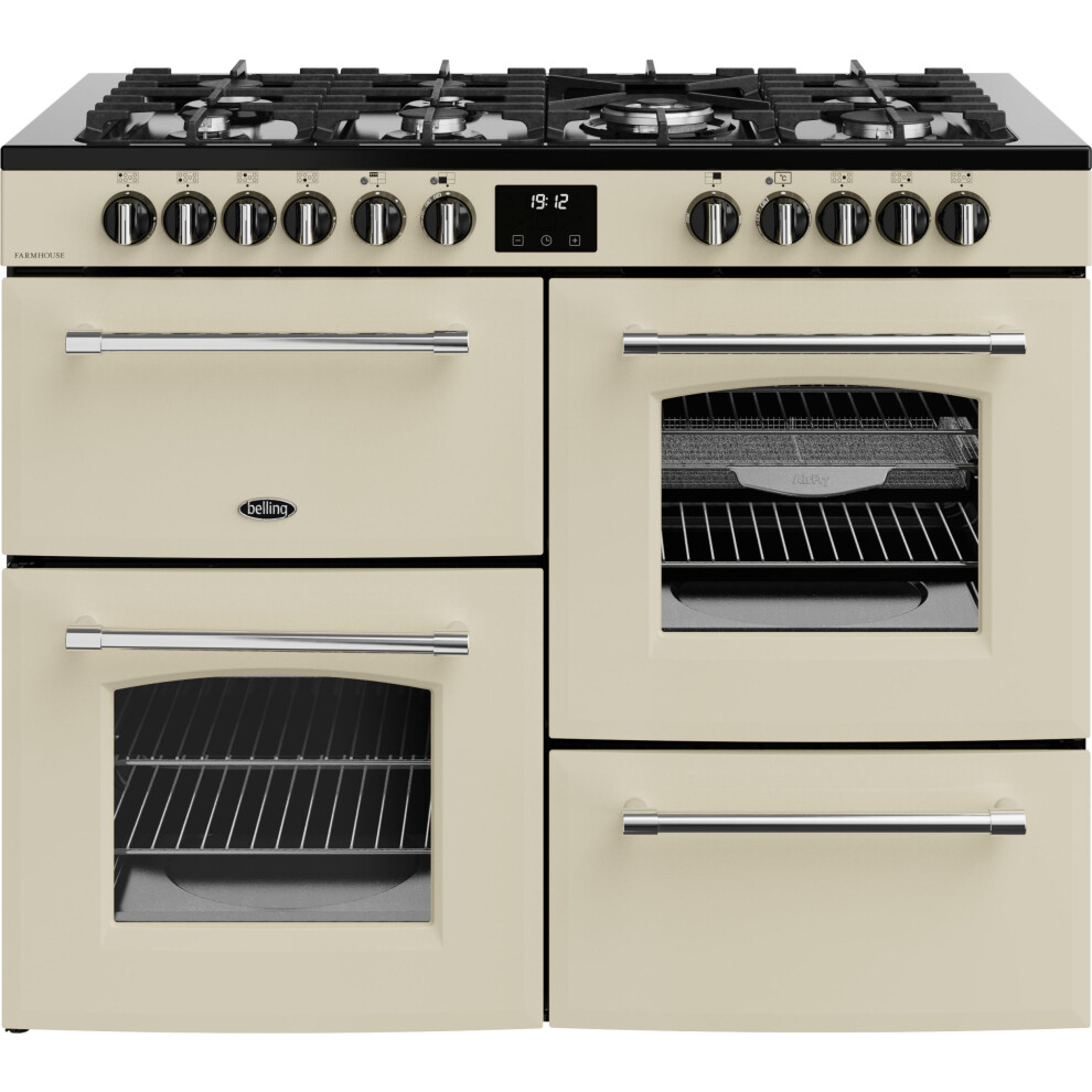 Belling Farmhouse 110Df 110Cm Dual Fuel Range Cooker Cream/Antique Brass, A Rated