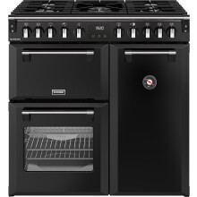 Stoves Richmond 90cm Black Dual Fuel Range Cooker - 3 Ovens, 5 Burners, 4kW PowerWok, A/A/A Rated