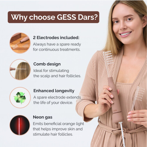 GESS DARS Premium Hochfrequenz-Darsonval Haarbehandlung – Revitalisiert Kopfhaut, stärkt Haarwurzeln, Neongas-Gefüllte Glaselektroden 2
