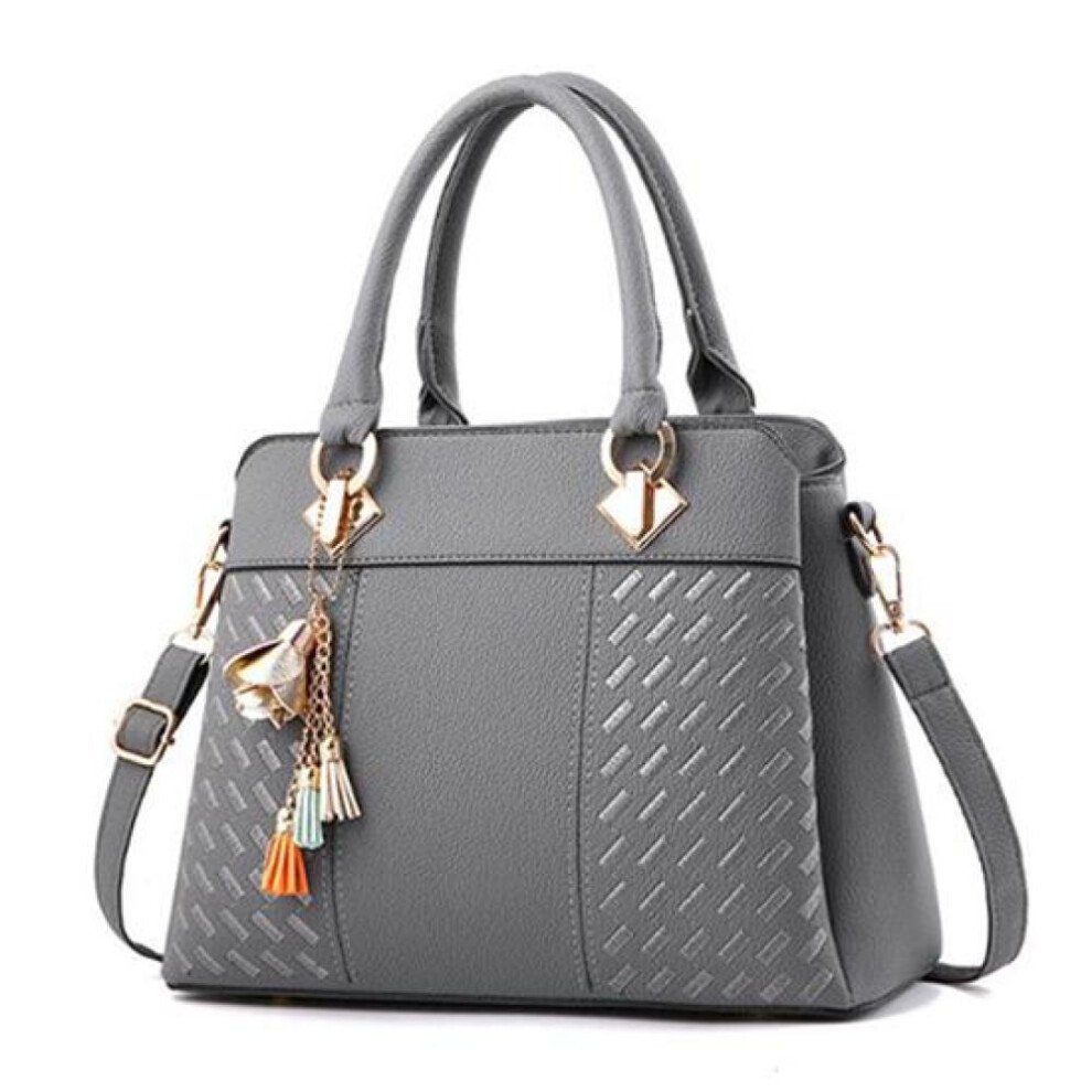 (dark gray, 31cm*14cm*23cm) Women Tassel Leather Handbags Tote Top-handle Embroidery Shoulder Bag