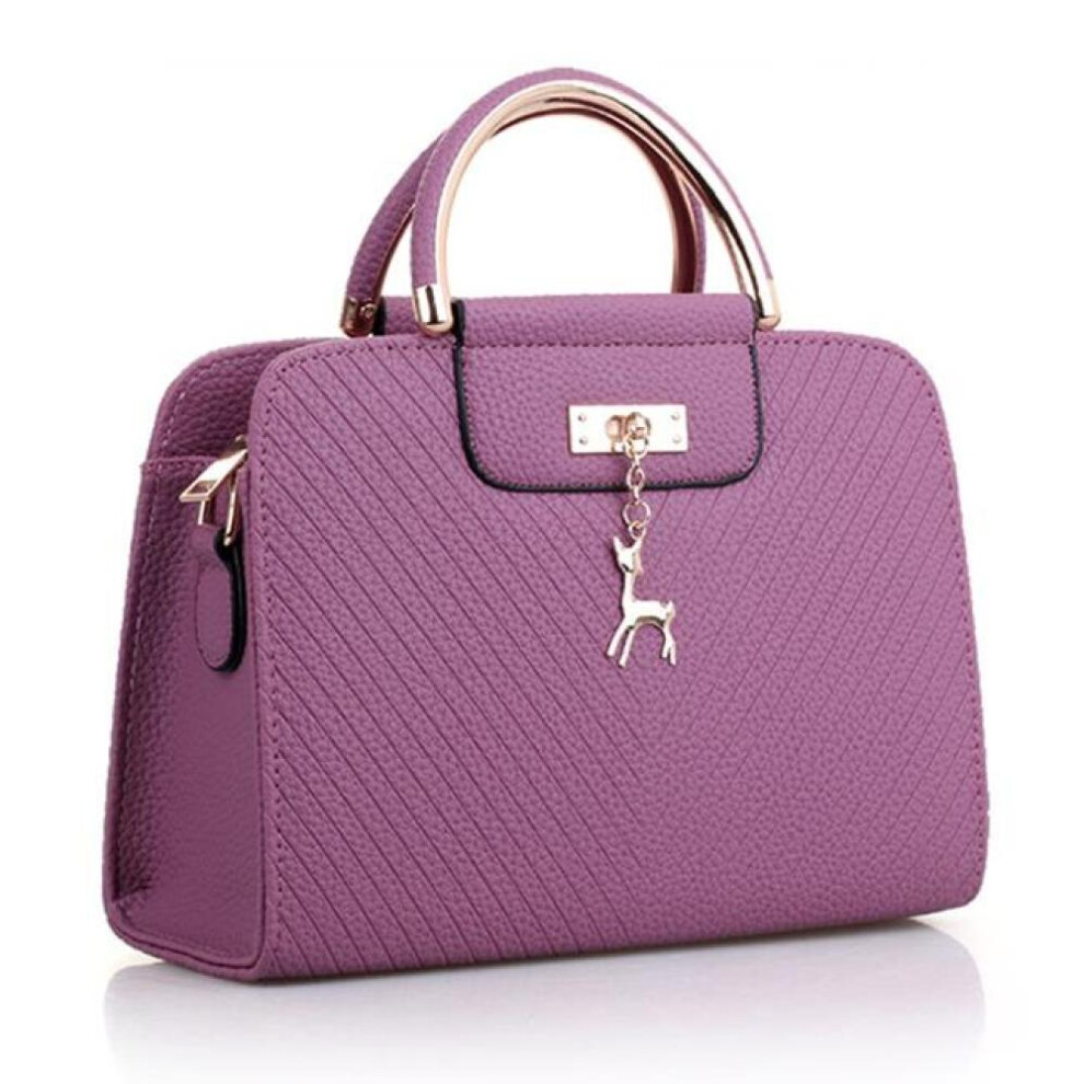 (dark purple, 20cm*11cm*26cm) Yogodlns Women Deer Pendant Decor Handbag Stylish Shoulder Bags