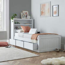 (White) Enzo Wooden 3 Drawer Bookcase Bed Single White Grey