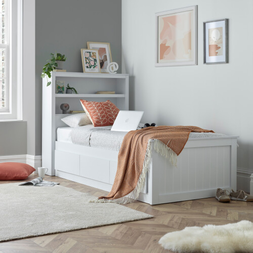 Bedmaster (White) Enzo Wooden 3 Drawer Bookcase Bed Single White Grey 2