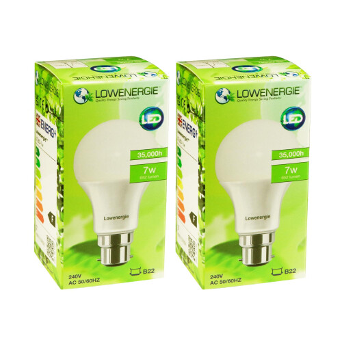 Lowenergie (2 Pack) Lowenergie A60 LED Bulb 7w B22 3000K