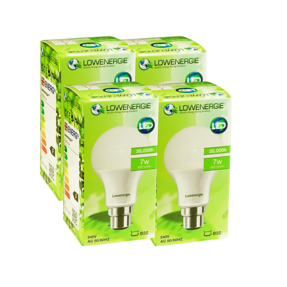 (4 Pack) Lowenergie A60 LED Bulb 7w B22 3000K