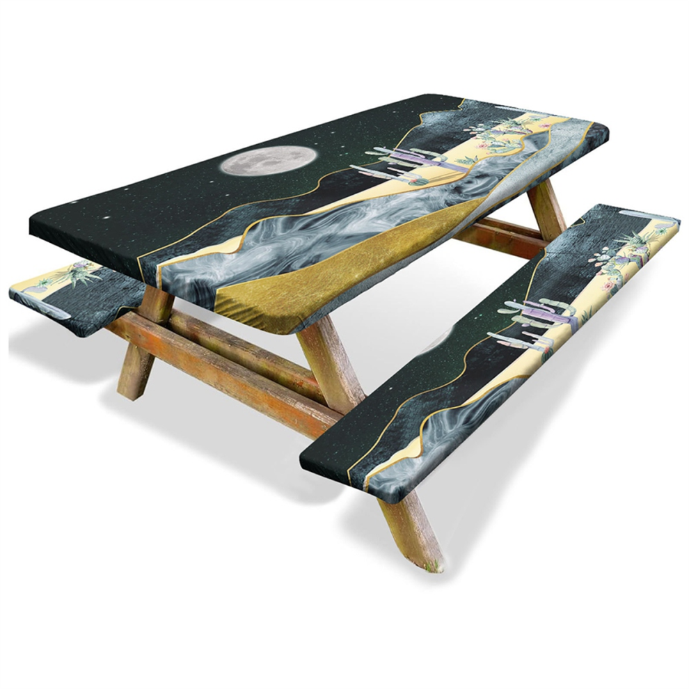 Oil painting picnic table cover with bench cover 3-piece set