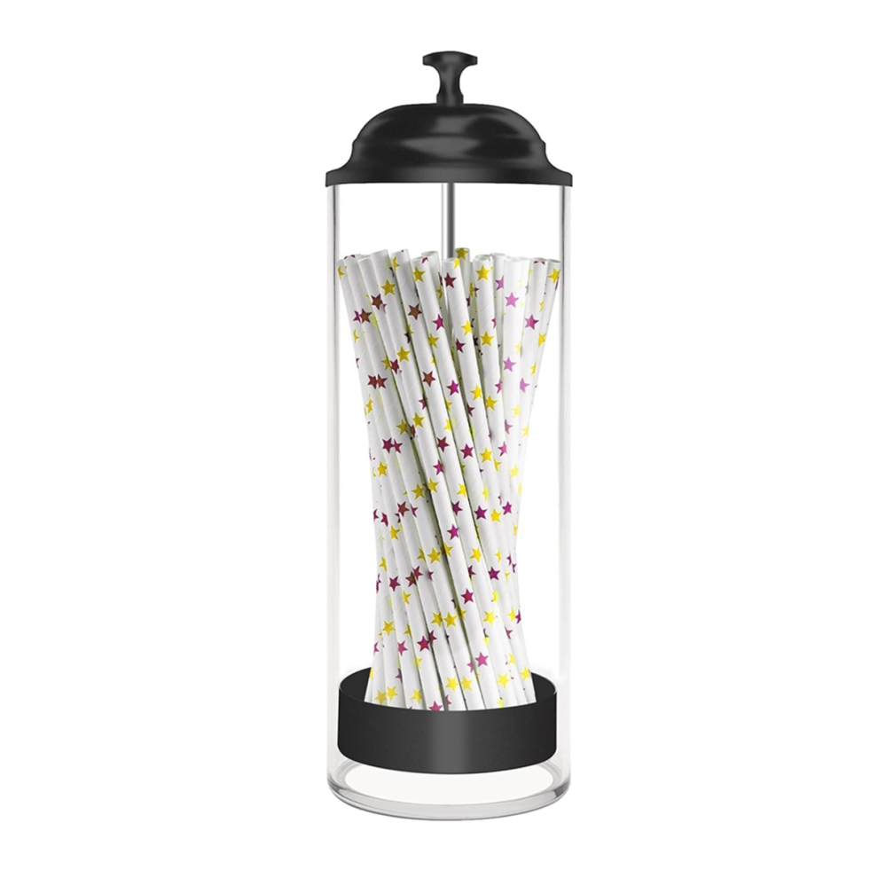 Sem Straw Holder For Standard Size Drinking Straws, Plastic With Lid