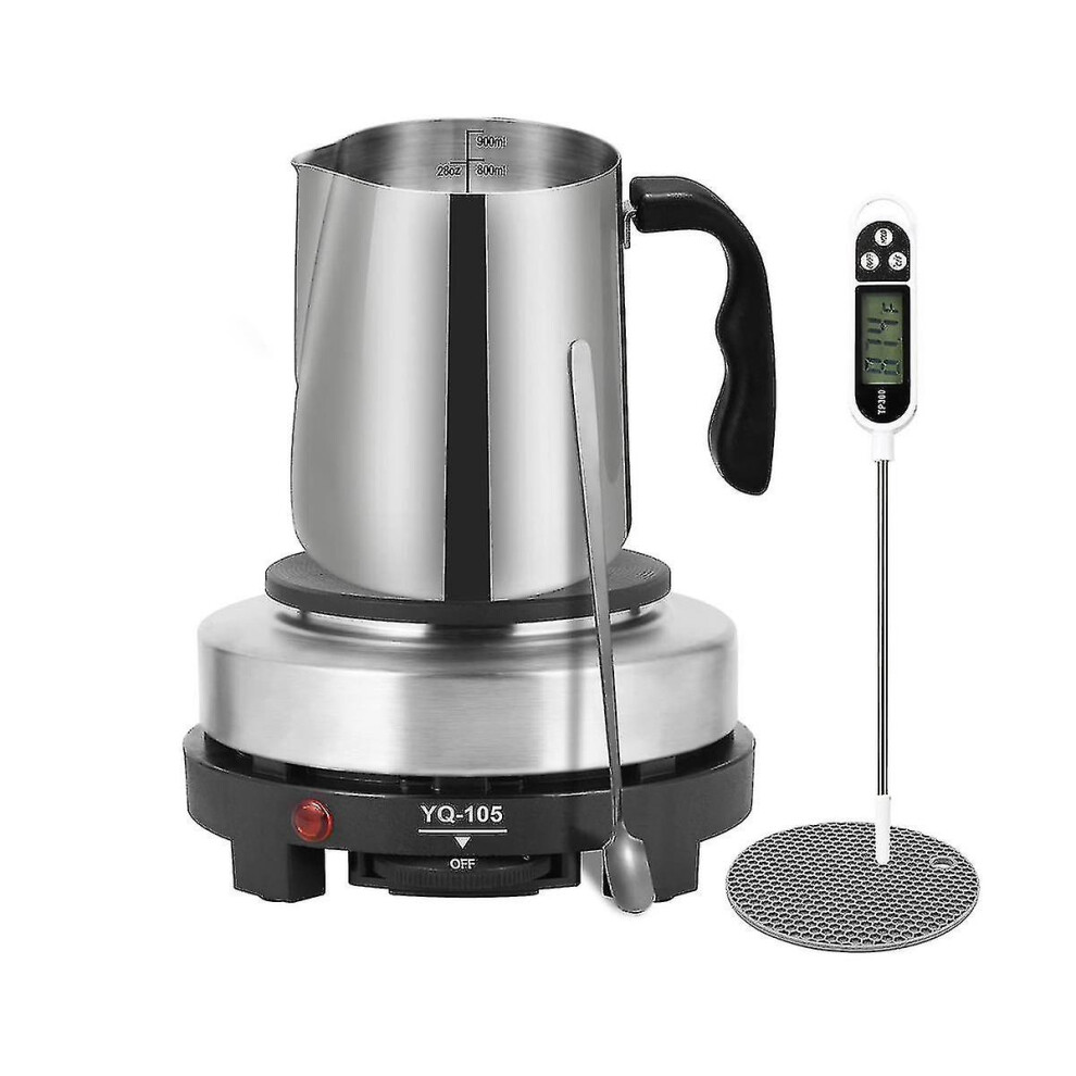Beginner Candle Making Kit with 900ml Melter & 500W Hot Plate, Stainless Steel Pot, Thermometer, Anti-Scald Mat & Gift Box