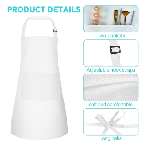 10 Pack Kids Apron Adjustable Children Apron with 2 Pockets White 2