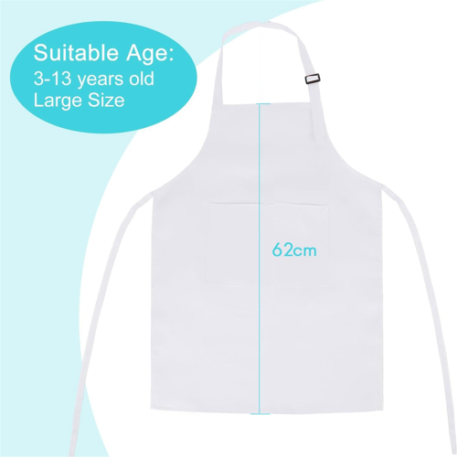 10 Pack Kids Apron Adjustable Children Apron with 2 Pockets White 1