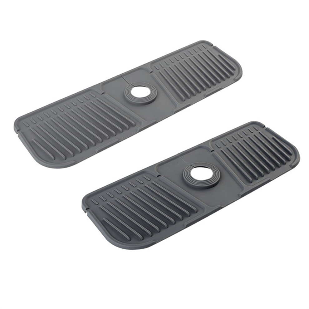 2Pcs Kitchen Silicone Faucet Mat Faucet Water Catcher Mat,Grey 4853718734172