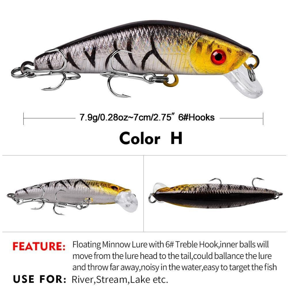 (8#) 7cm Submerged Lure Fish Bait, Freshwater Bass Lure Bait, 7.9G Bait, Biomimetic Plastic Hard Bait