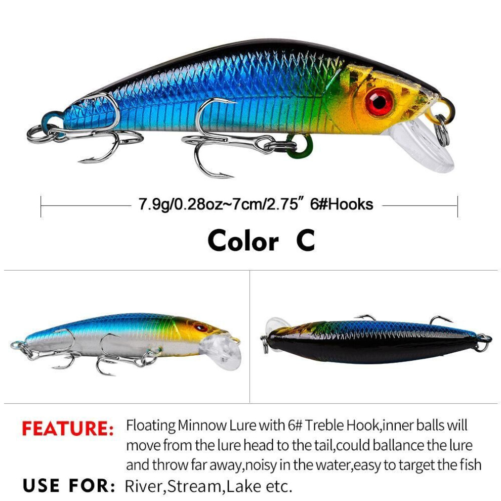 (3#) 7cm Submerged Lure Fish Bait, Freshwater Bass Lure Bait, 7.9g Bait, Biomimetic Plastic Hard Bait