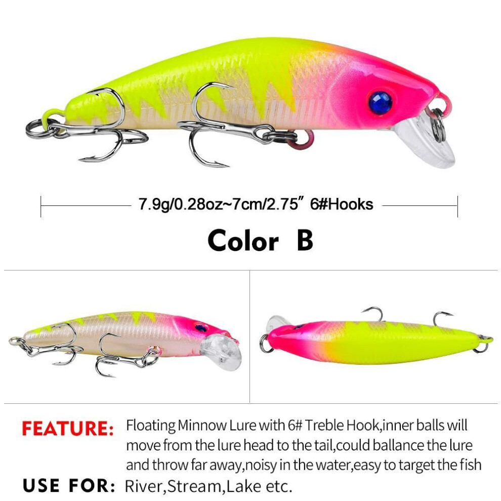 (2#) 7cm Submerged Lure Fish Bait, Freshwater Bass Lure Bait, 7.9g Bait, Biomimetic Plastic Hard Bait