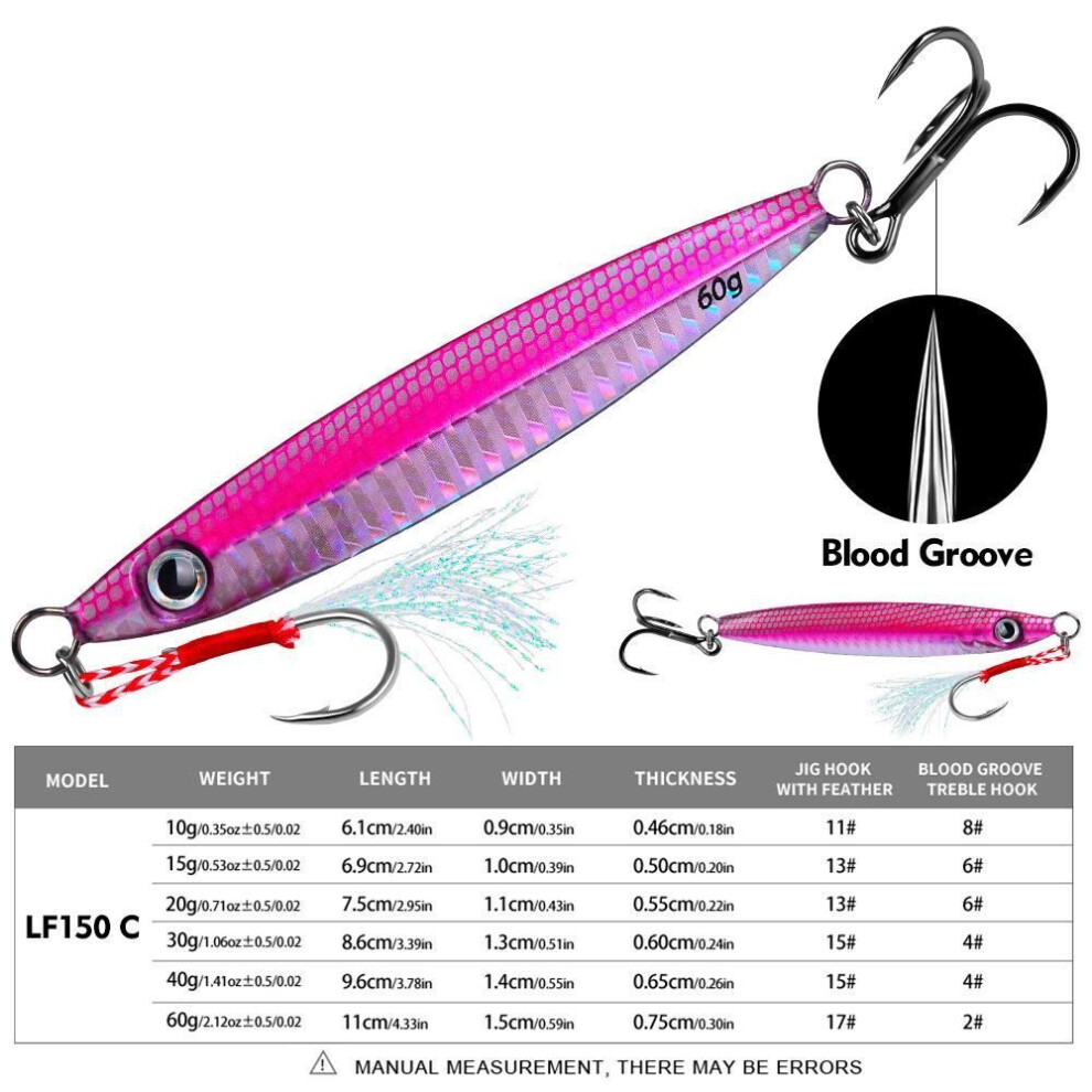 (pink, 60G) Lure Iron Plate Metal Biomimetic Bait 10g 15g 20g 30g 40g 60g Boat Fishing Lure Bait