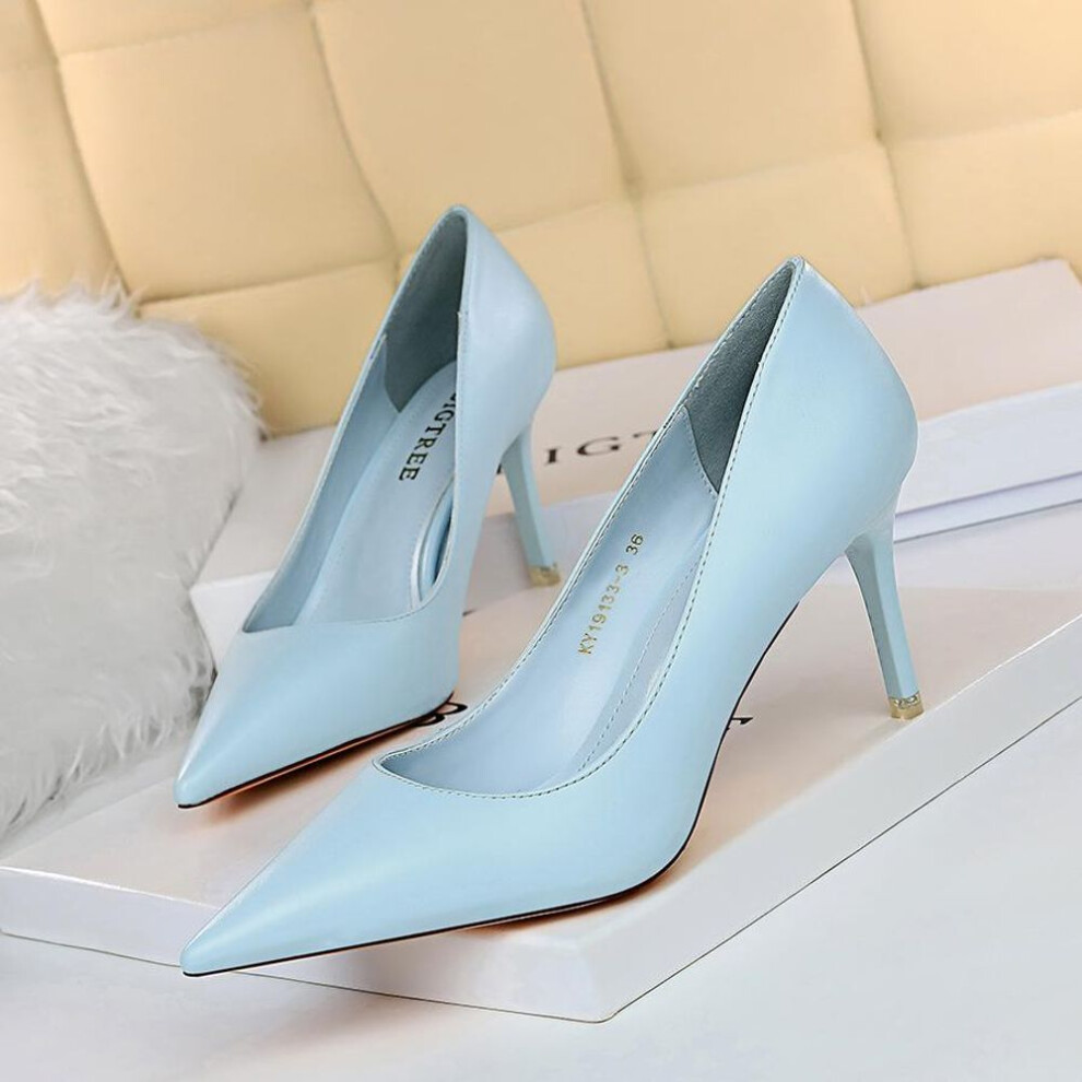 (blue, 37) Bigtree Women's Fashion Simple Summer High Heels Thin Heel High Heel Shallow Mouth Pointed Sexy Single Shoe