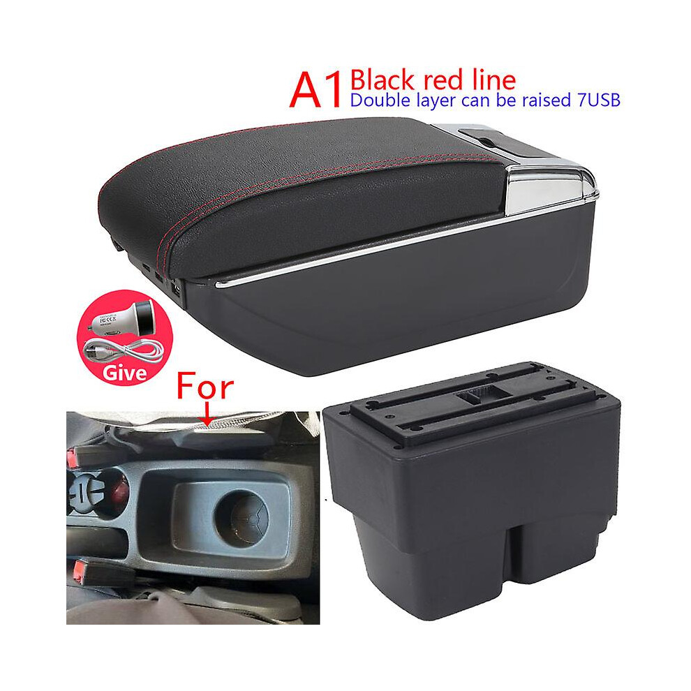 (A1 7Usb) For Ford Fiesta Armrest Box For Ford Fiesta Mk7 Car Armrest 2009-2017 Storage Box Interior Details Accessories Easy Installation Black/Red 8994439485458