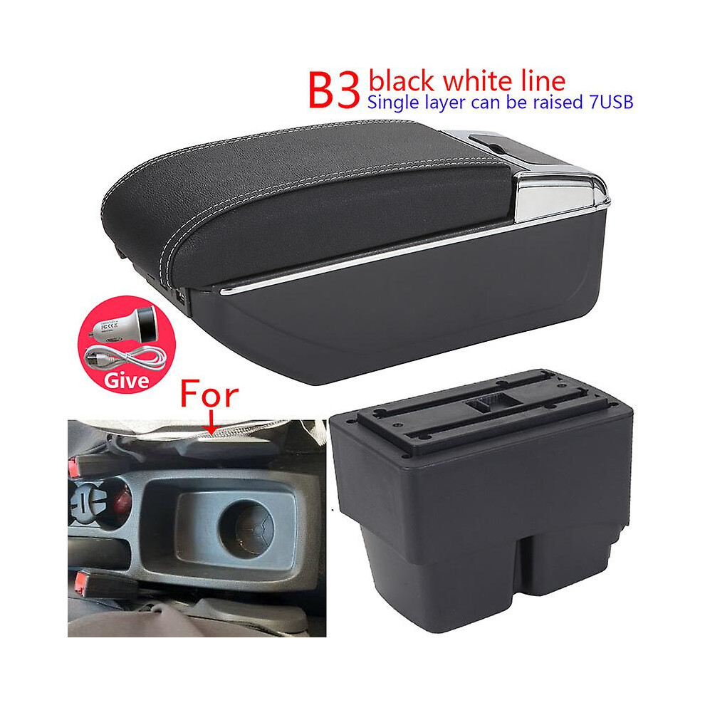 (B3 7Usb) For Ford Fiesta Armrest Box For Ford Fiesta Mk7 Car Armrest 2009-2017 Storage Box Interior Details Accessories Easy Installation Black/White 8994439485465