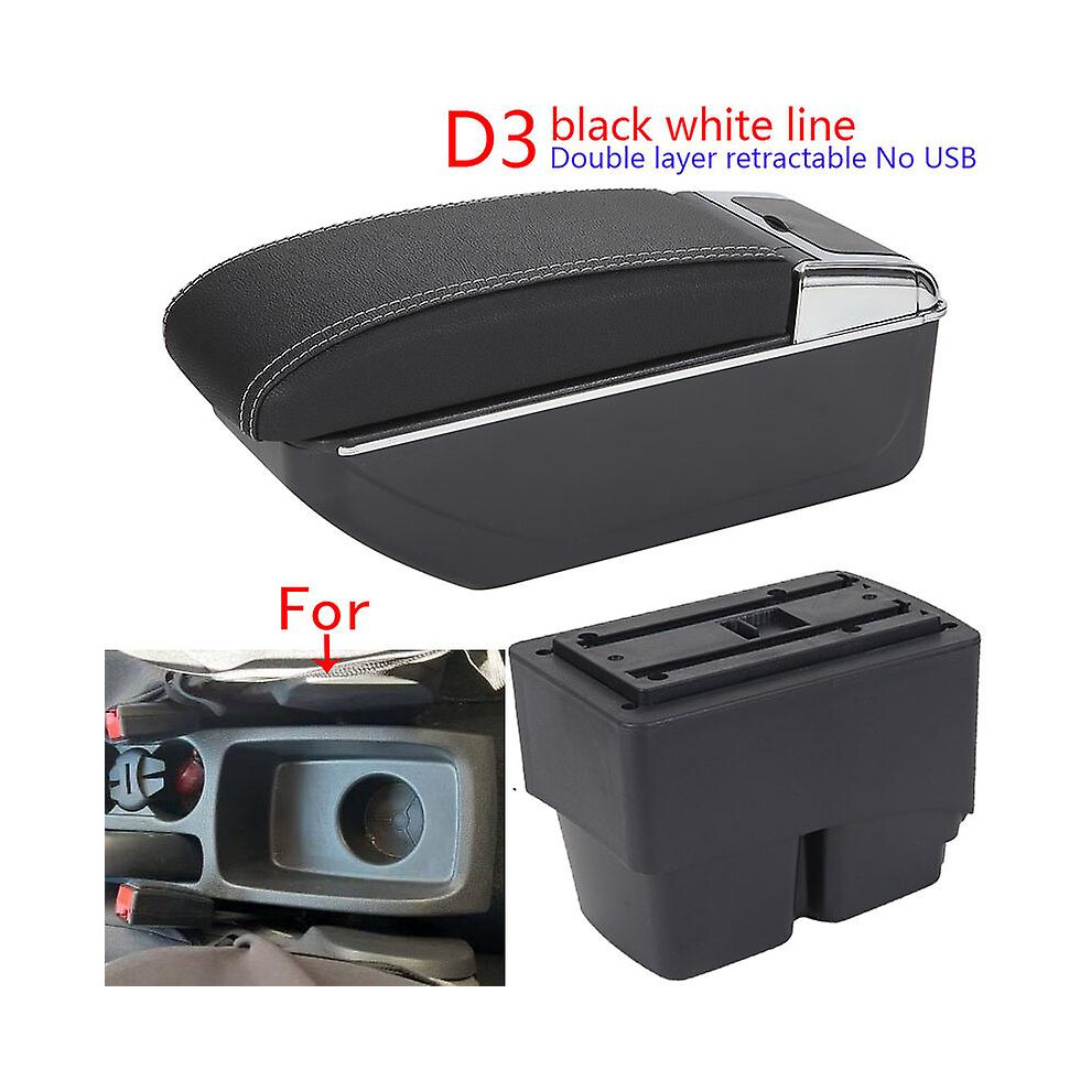(D3 Nousb) For Ford Fiesta Armrest Box For Ford Fiesta Mk7 Car Armrest 2009-2017 Storage Box Interior Details Accessories Easy Installatio Black/White 8994439485519