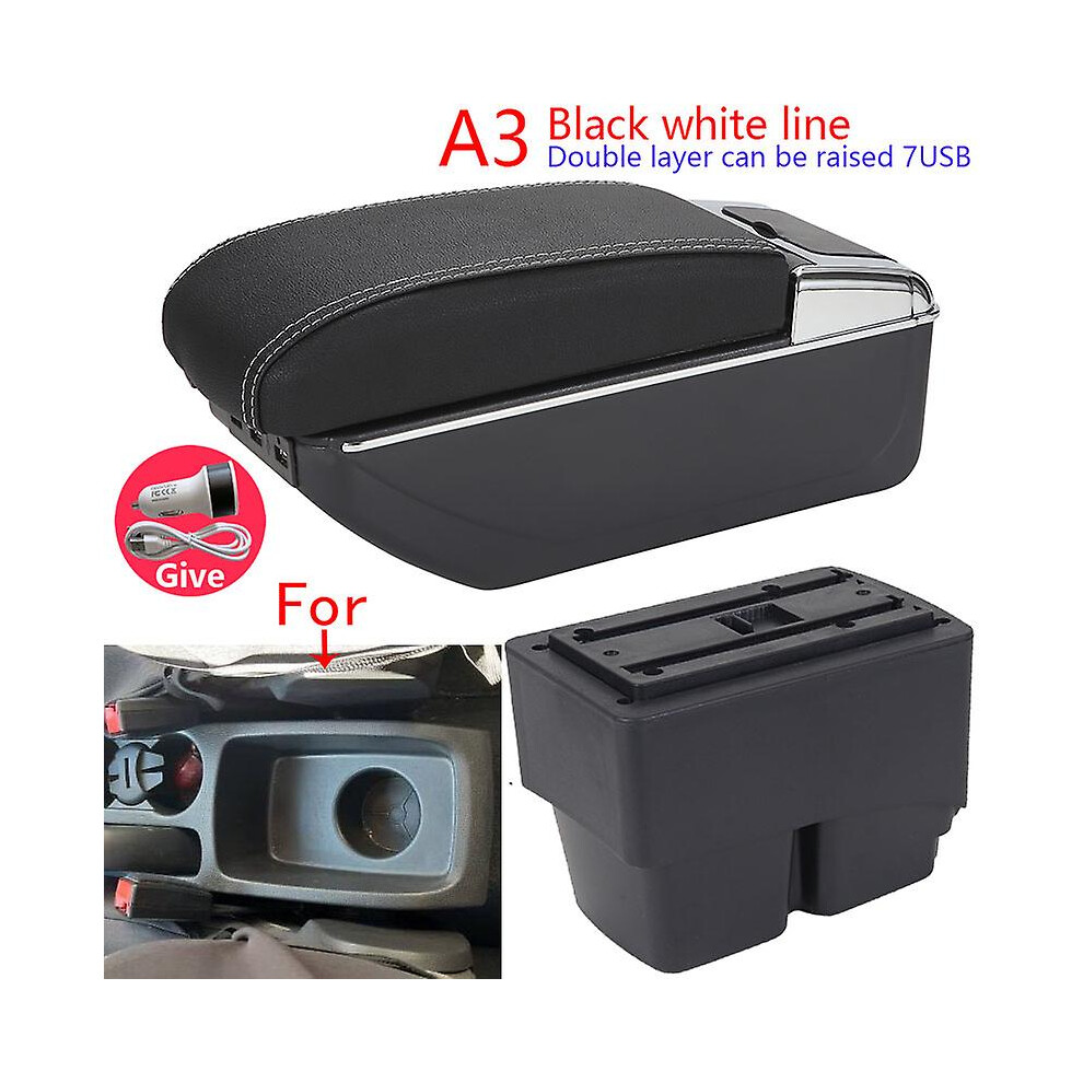 (A3 7Usb) For Ford Fiesta Armrest Box For Ford Fiesta Mk7 Car Armrest 2009-2017 Storage Box Interior Details Accessories Easy Installation Black/White 8994439485540
