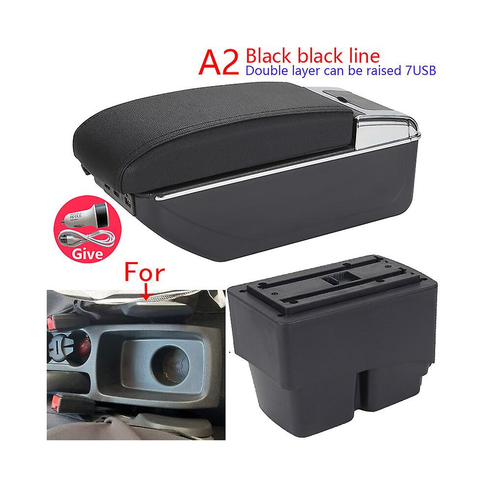 (A2 Line 7Usb) For Ford Fiesta Armrest Box For Ford Fiesta Mk7 Car Armrest 2009-2017 Storage Box Interior Details Accessories Easy Installation Black 8994439485557