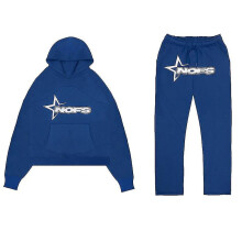 (BLUE, L) Tracksuit Mens Y2k Loose Casual Jogging Suit Nofs Printed Streetwear Hoodie Sweatpants Set