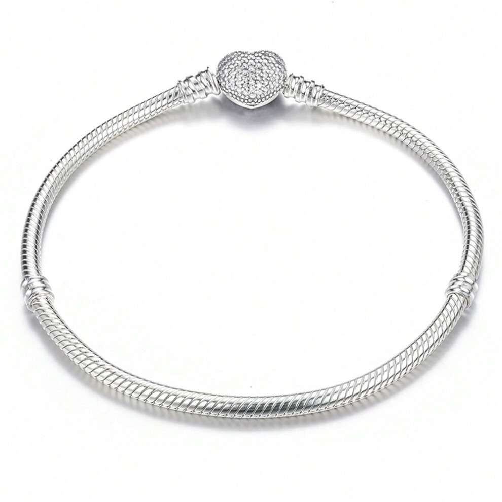 (TCG0003Y, 21cm) 2025 Have Logo New 925 Sterling Silver Zircon Simple Love Heart Bracelet Personalized Fit Original Pandora Bracelets Fine Jewelry Gift