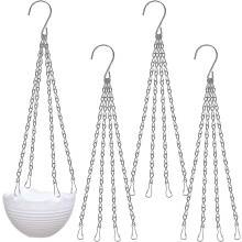 (Silver) 4 Pack Hanging Chain Set 4 Leg Hanger Replacement Chain Metal Hanging Basket Chains Garden Flower Pot Plant Hangers With Clips